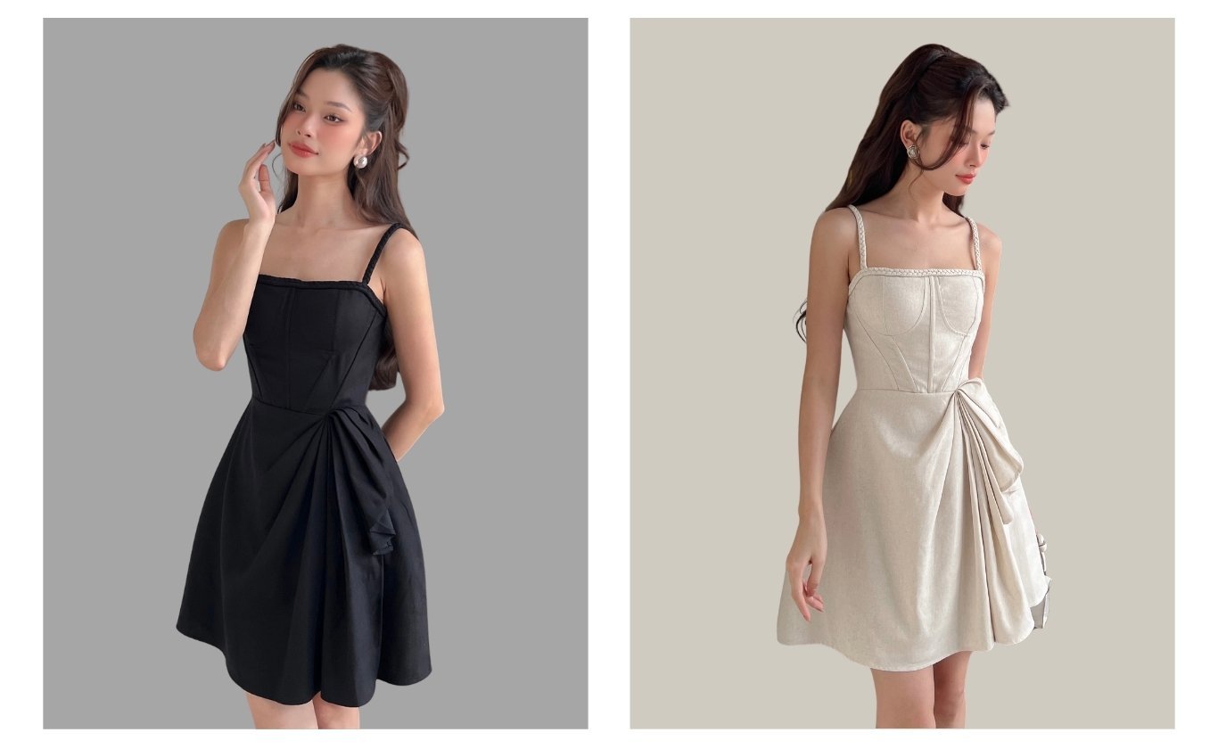 Đầm xòe ngắn phối dây bính - D2467