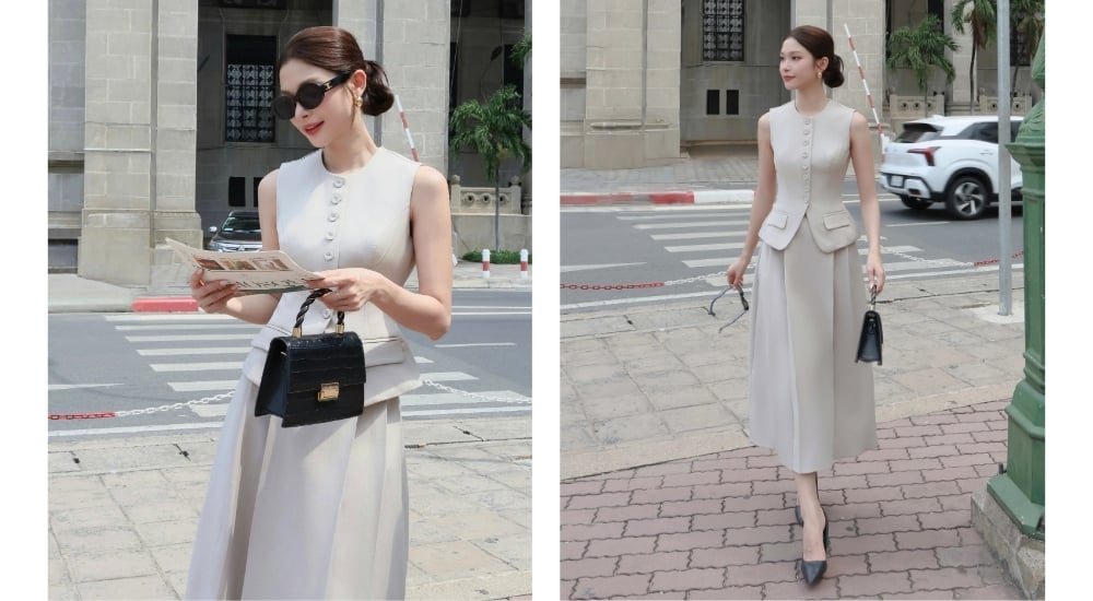 Chân váy xếp ly công sở xoè dài V4397A