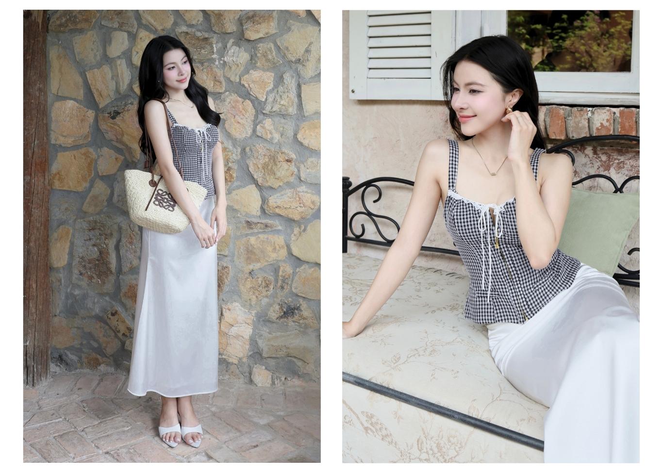 Áo kiểu hai dây dạo phố thắt nơ A4447T - Ảnh lookbook mẫu 1
