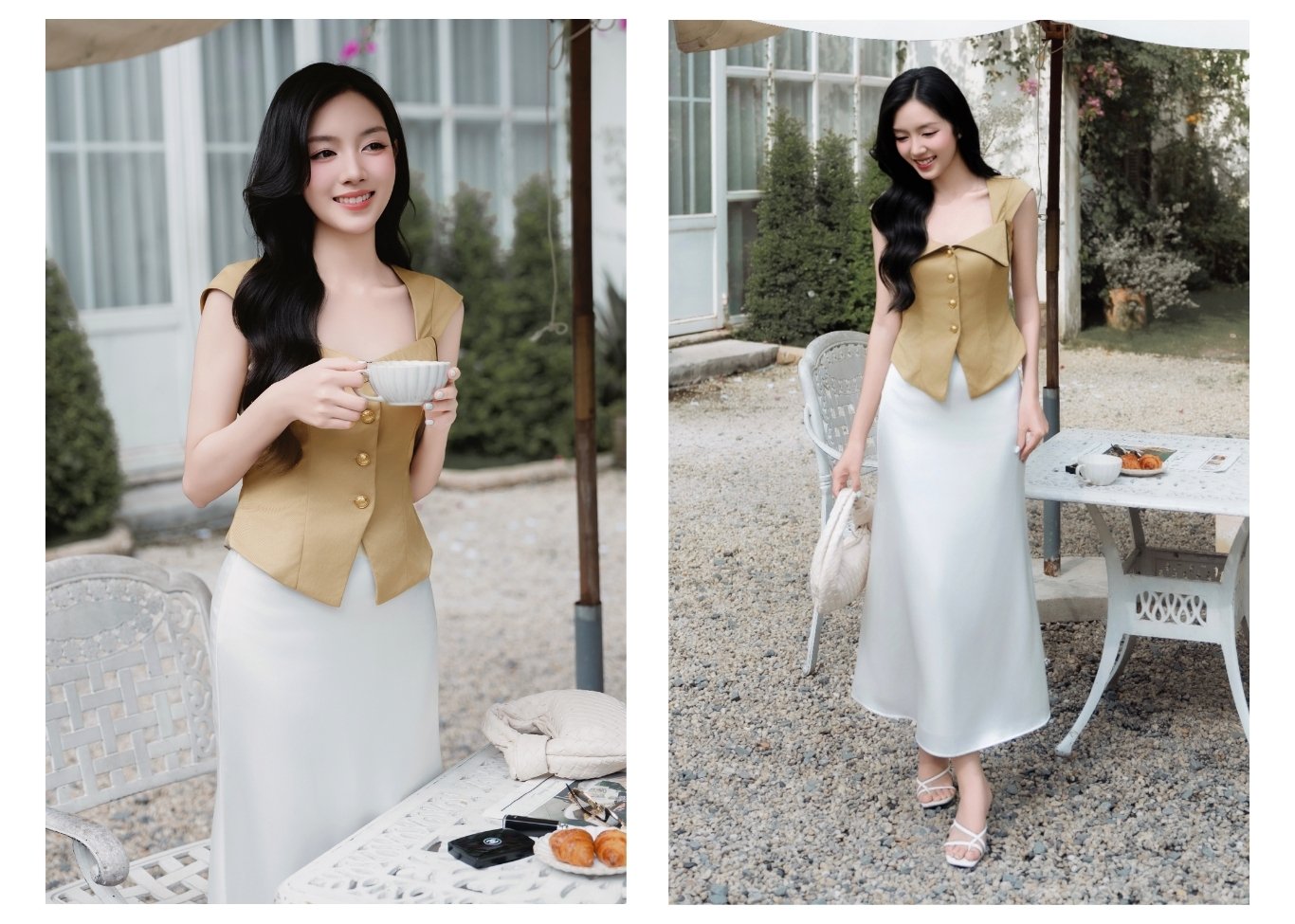 Áo kiểu dạo phố cổ tim cài khuy A4515T - Ảnh lookbook