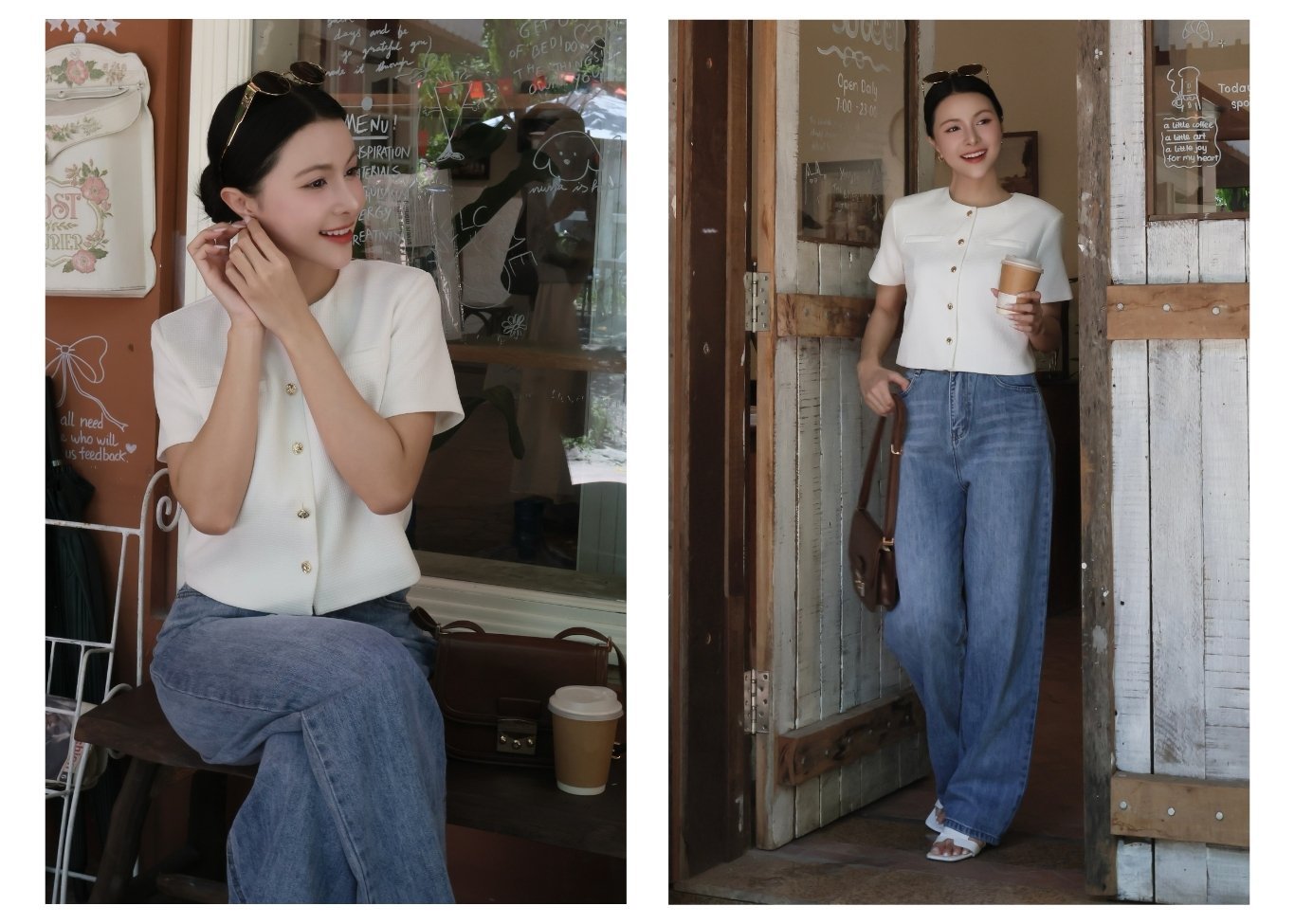 Áo kiểu dạo phố cổ tròn tay ngắn A4388T - Ảnh lookbook mẫu 1