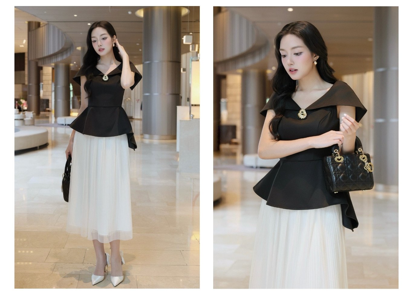 Áo kiểu tiệc peplum kèm tag cài A4437B - Lookbook mẫu