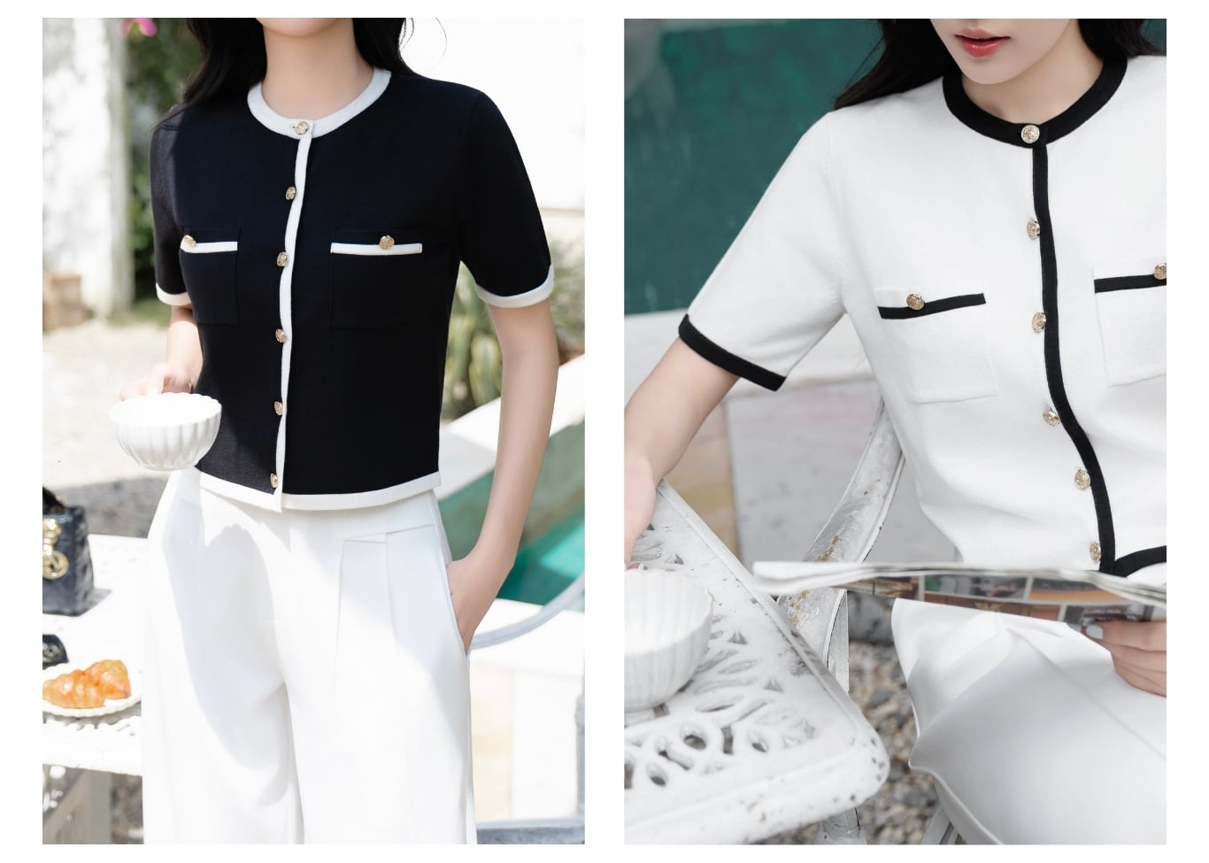 Áo dạo phố dệt kim cổ phối viền A4522V - Ảnh lookbook