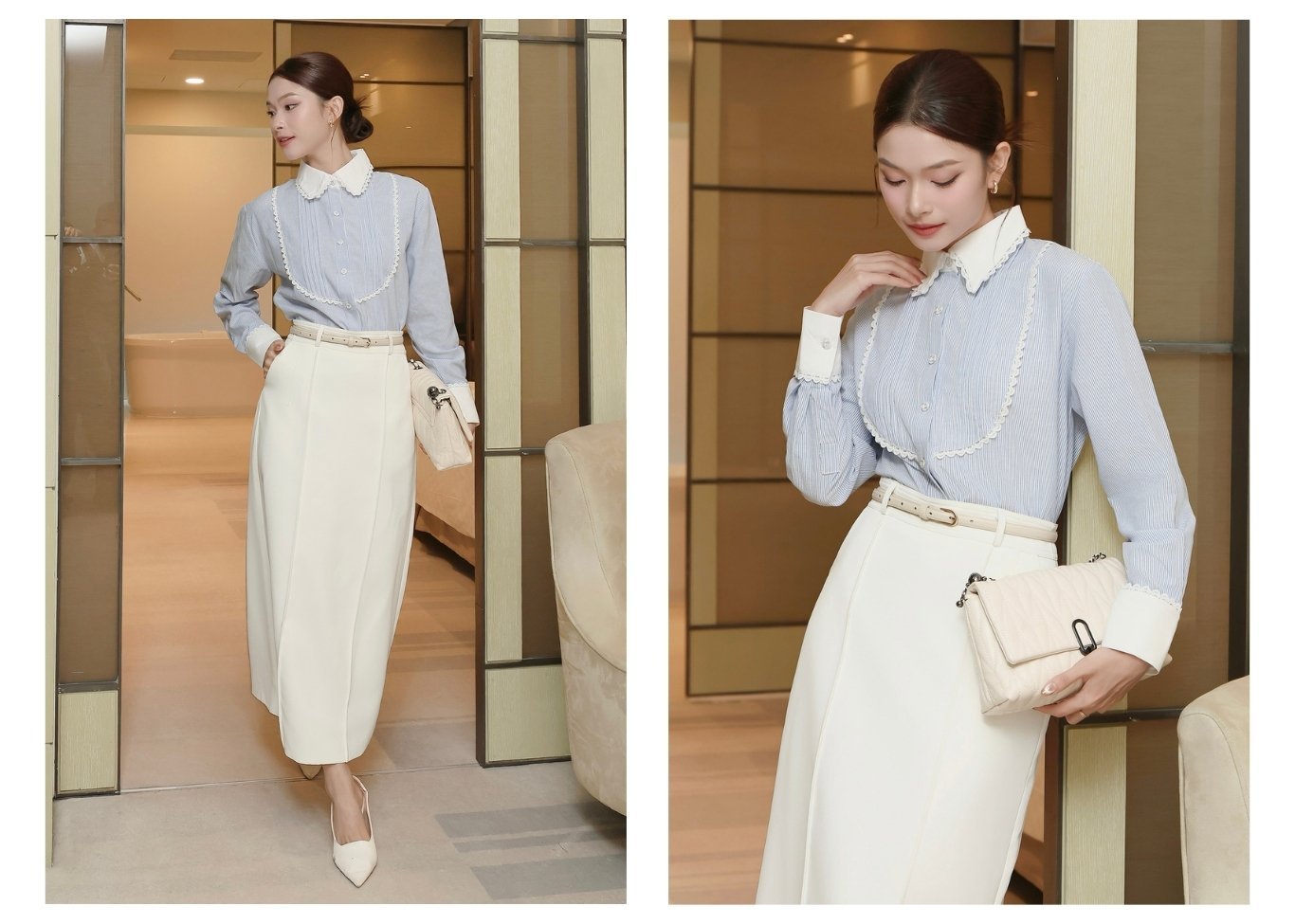 Áo sơ mi công sở cotton sọc xanh A4354T - Ảnh lookbook mẫu 1