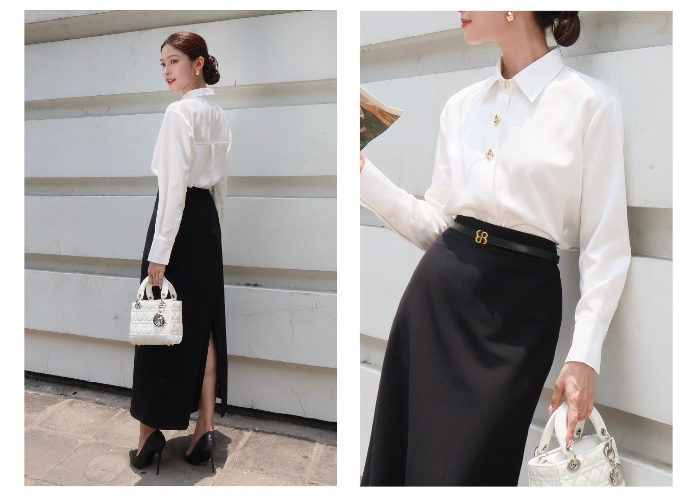 Áo sơ mi công sở lụa tay dài kết nút kiểu A4408H - Ảnh lookbook mẫu 1