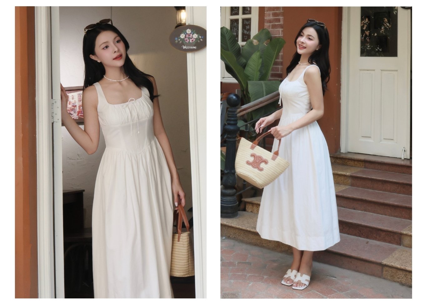 Đầm 2 dây dài dạo phố cổ vuông D4400T - Ảnh lookbook mẫu 1