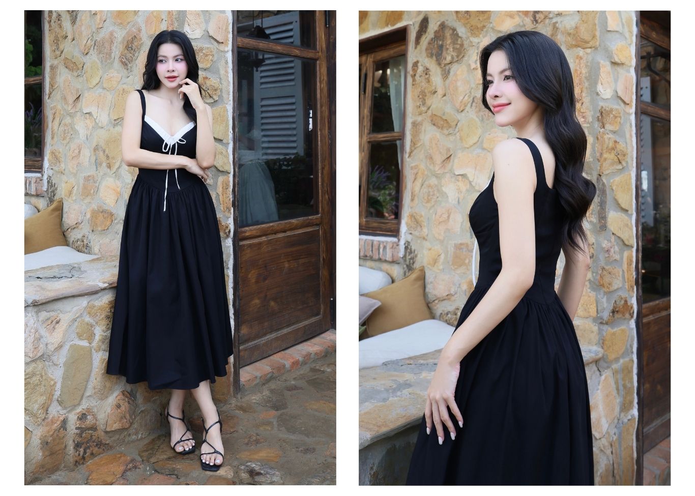 Đầm 2 dây dạo phố dài thắt nơ D4453A - Ảnh lookbook mẫu 1