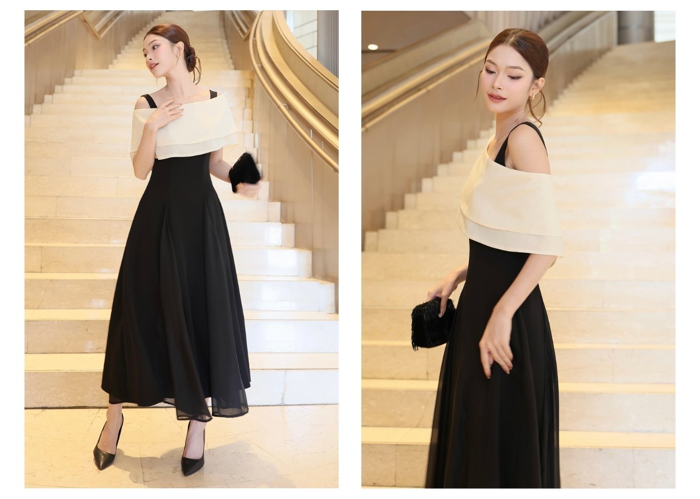 Đầm 2 dây tiệc dài cotton kèm áo D4325B - Ảnh lookbook mẫu 1