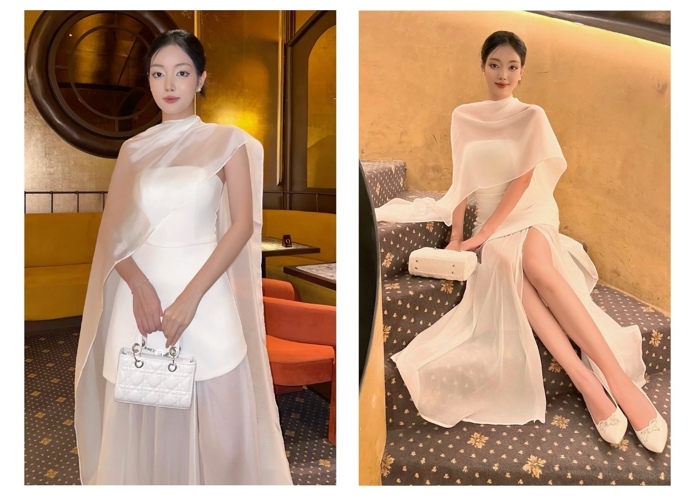 Đầm cúp ngực tiệc dài tùng voan D4390B - Ảnh lookbook mẫu 1