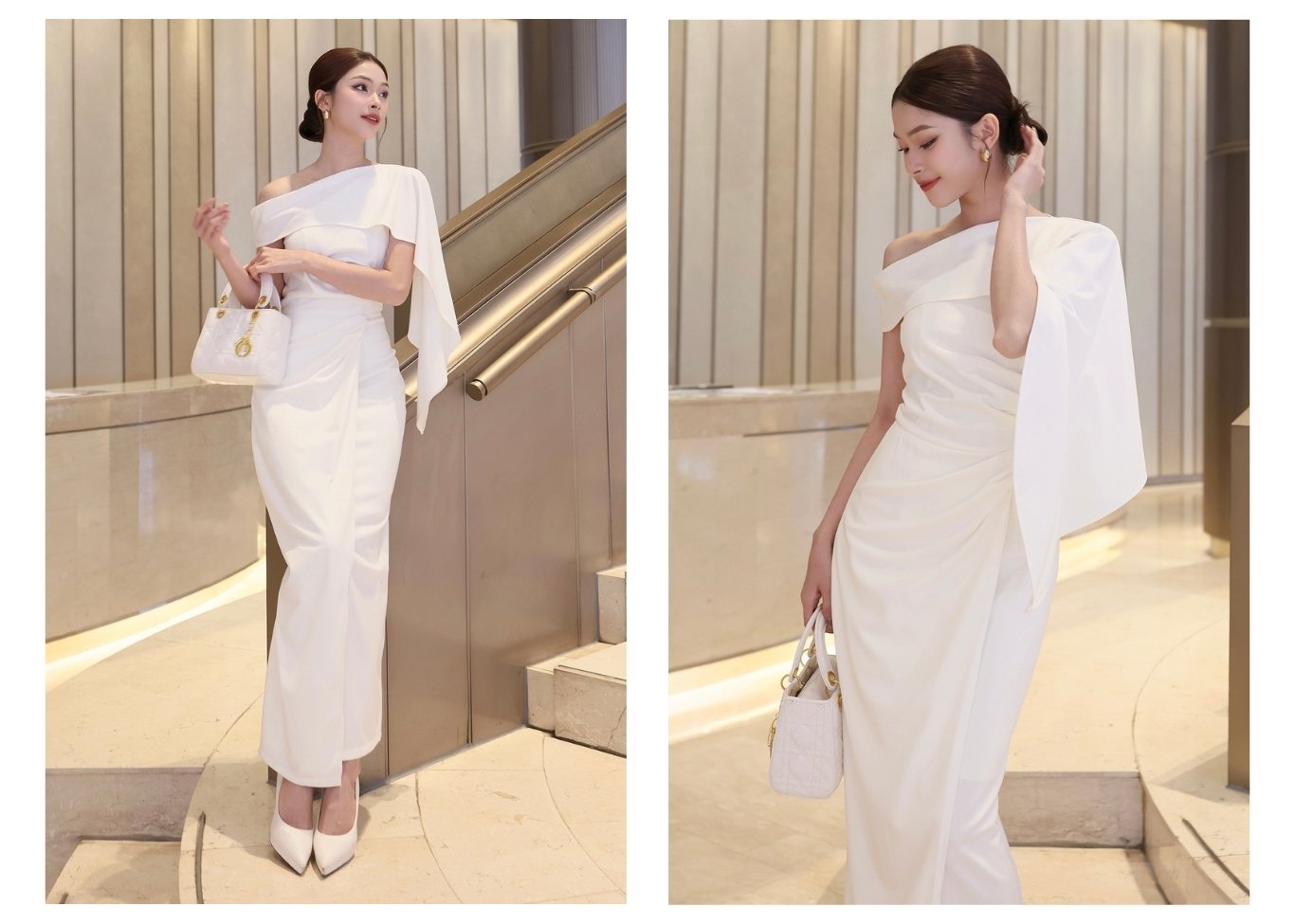 Ảnh lookbook mẫu 1 Đầm dài dự tiệc trễ vai tà xéo – D4334B