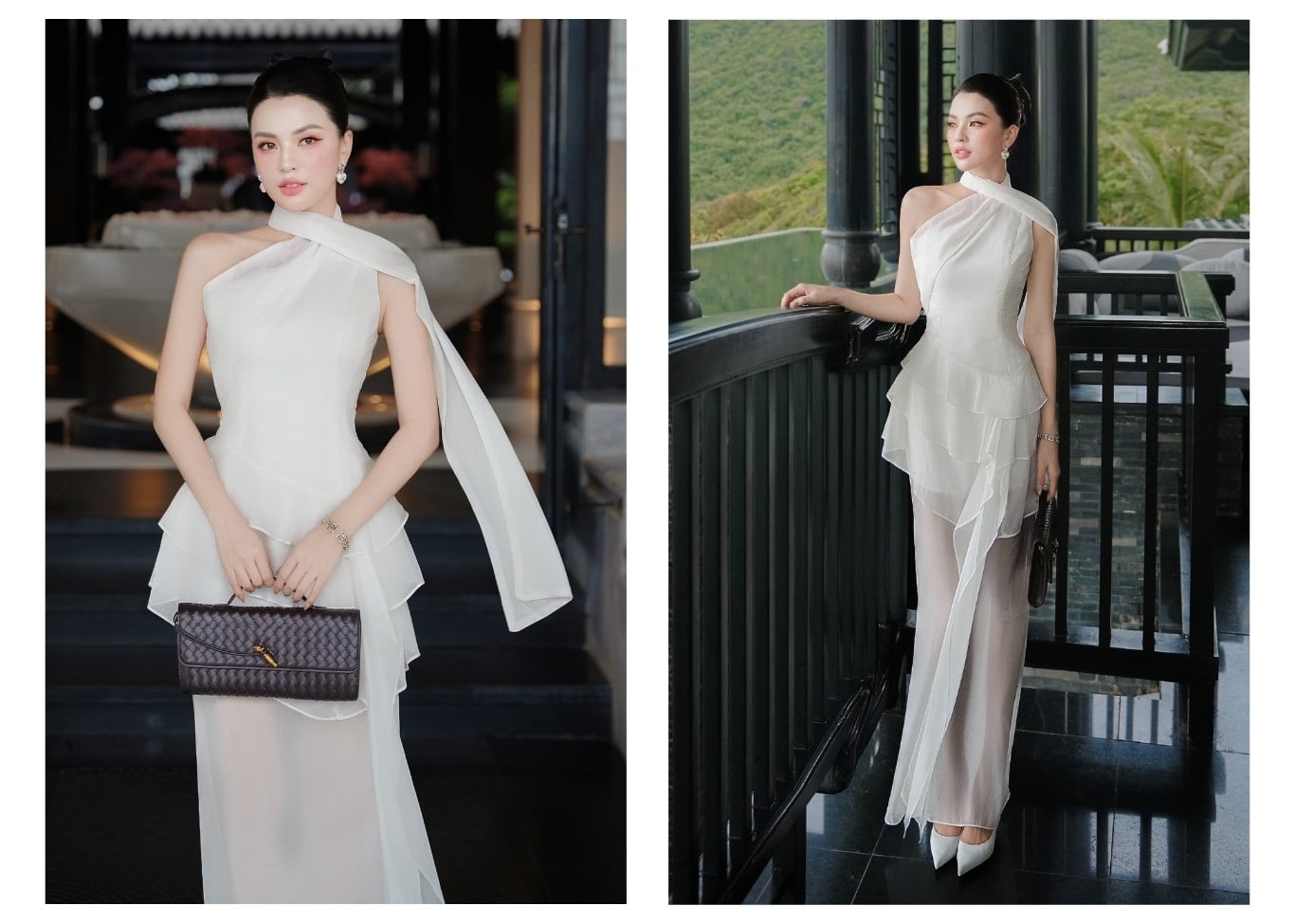 Đầm tiệc voan dài cổ xéo kèm tag D4510A - Ảnh lookbook