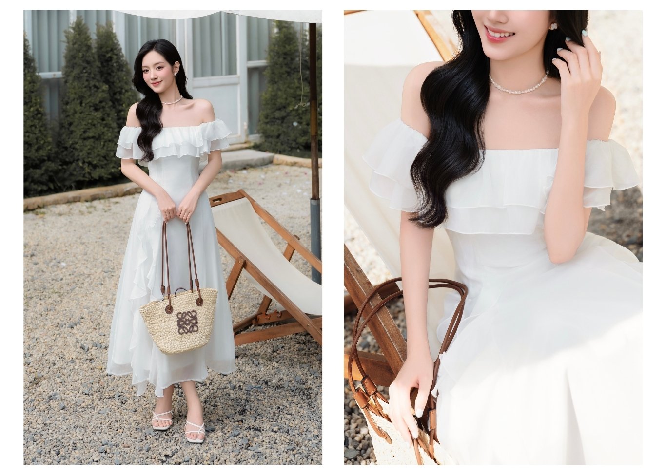 Đầm trễ vai dạo phố dài phối bèo D4514B - Ảnh lookbook