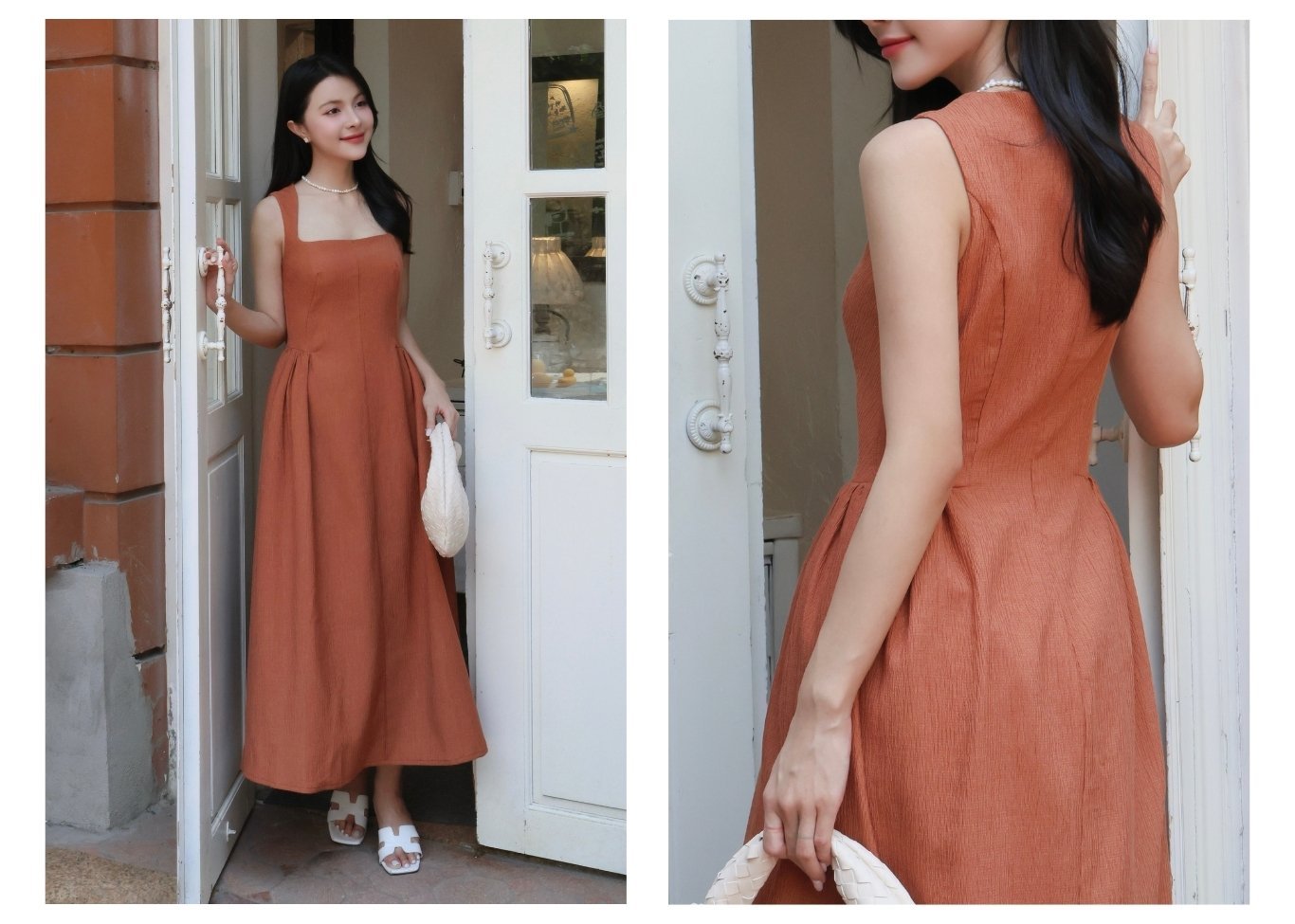 Đầm xòe dài dạo phố cổ vuông D4387B - Ảnh lookbook mẫu 1