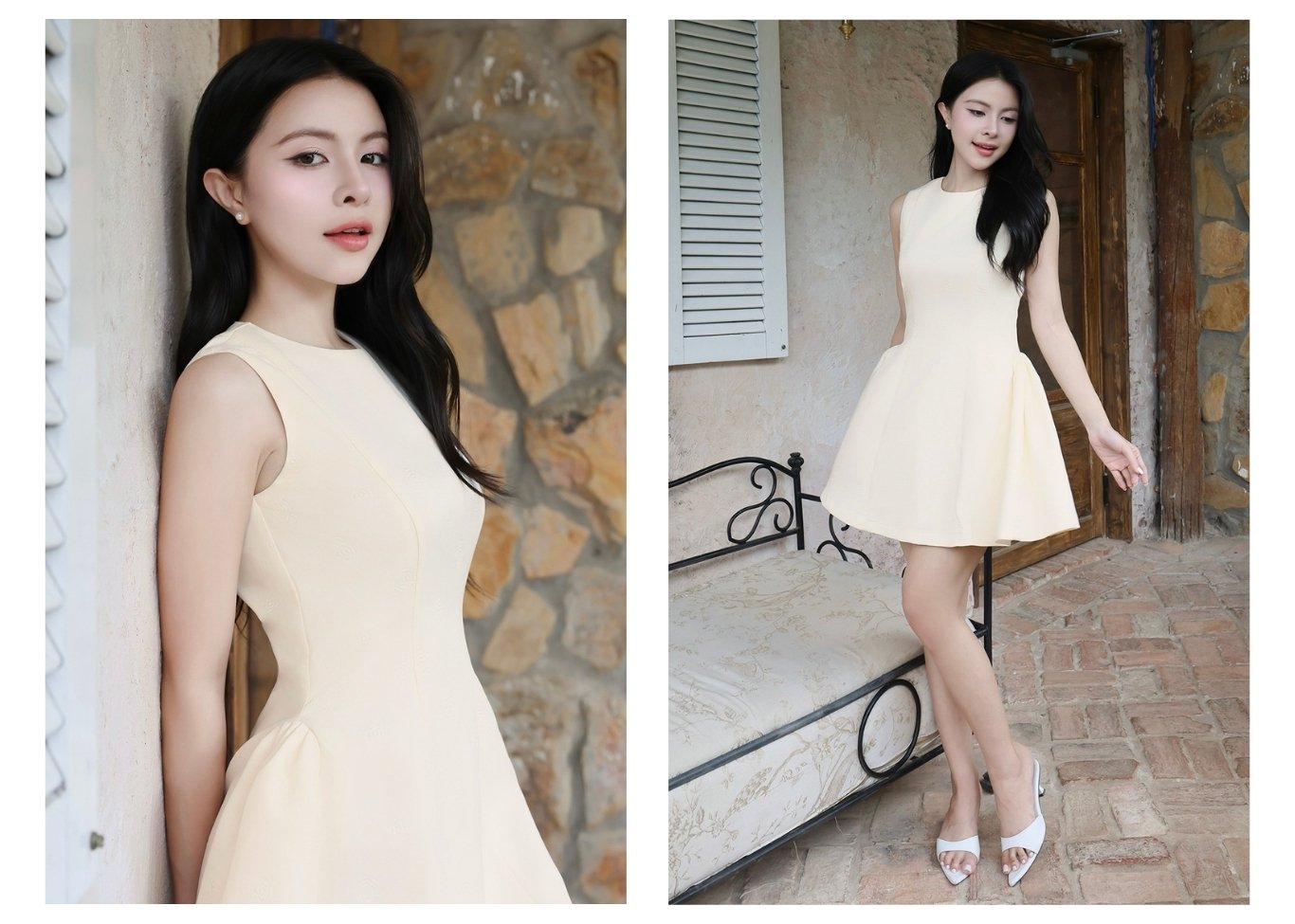 Đầm xòe dạo phố ngắn hoa nổi D4404T - Ảnh lookbook mẫu 1