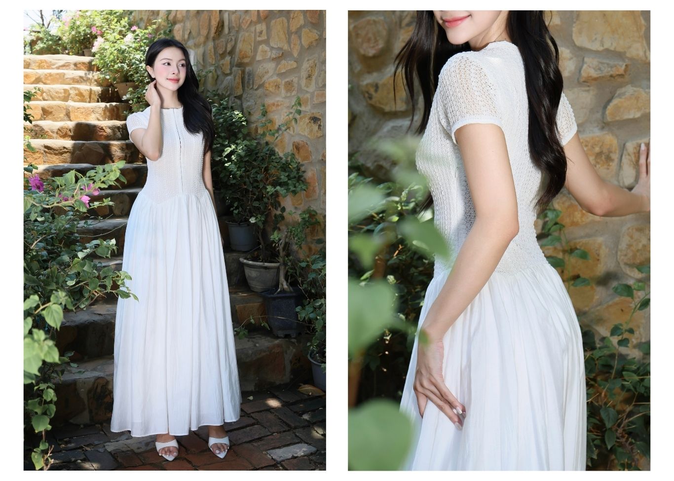Đầm xòe dạo phố thun ren dài D4442A - Ảnh lookbook mẫu 1