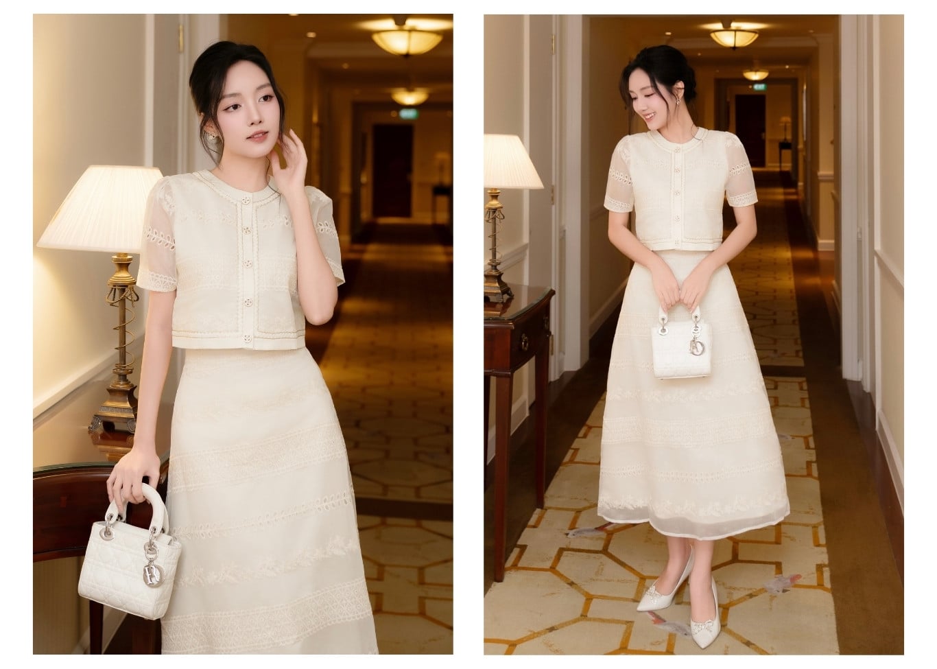 Set áo crop phối chân váy dài K4203T - Ảnh lookbook