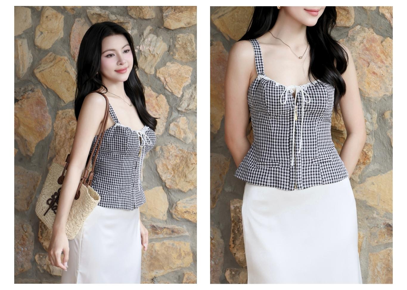 Áo kiểu hai dây dạo phố thắt nơ A4447T - Ảnh lookbook mẫu 2