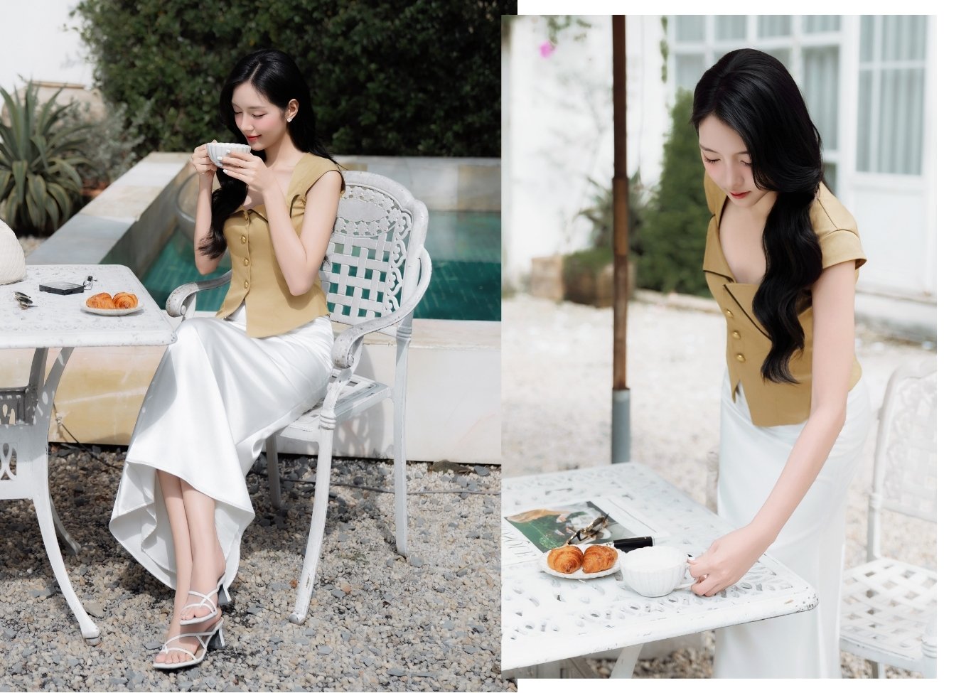 Áo kiểu dạo phố cổ tim cài khuy A4515T - Ảnh lookbook