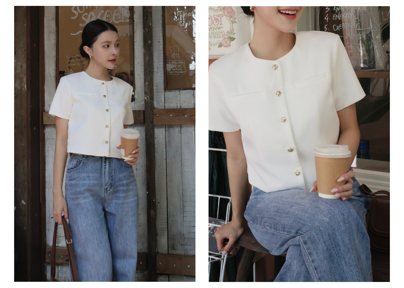 Áo kiểu dạo phố cổ tròn tay ngắn A4388T - Ảnh lookbook mẫu 2