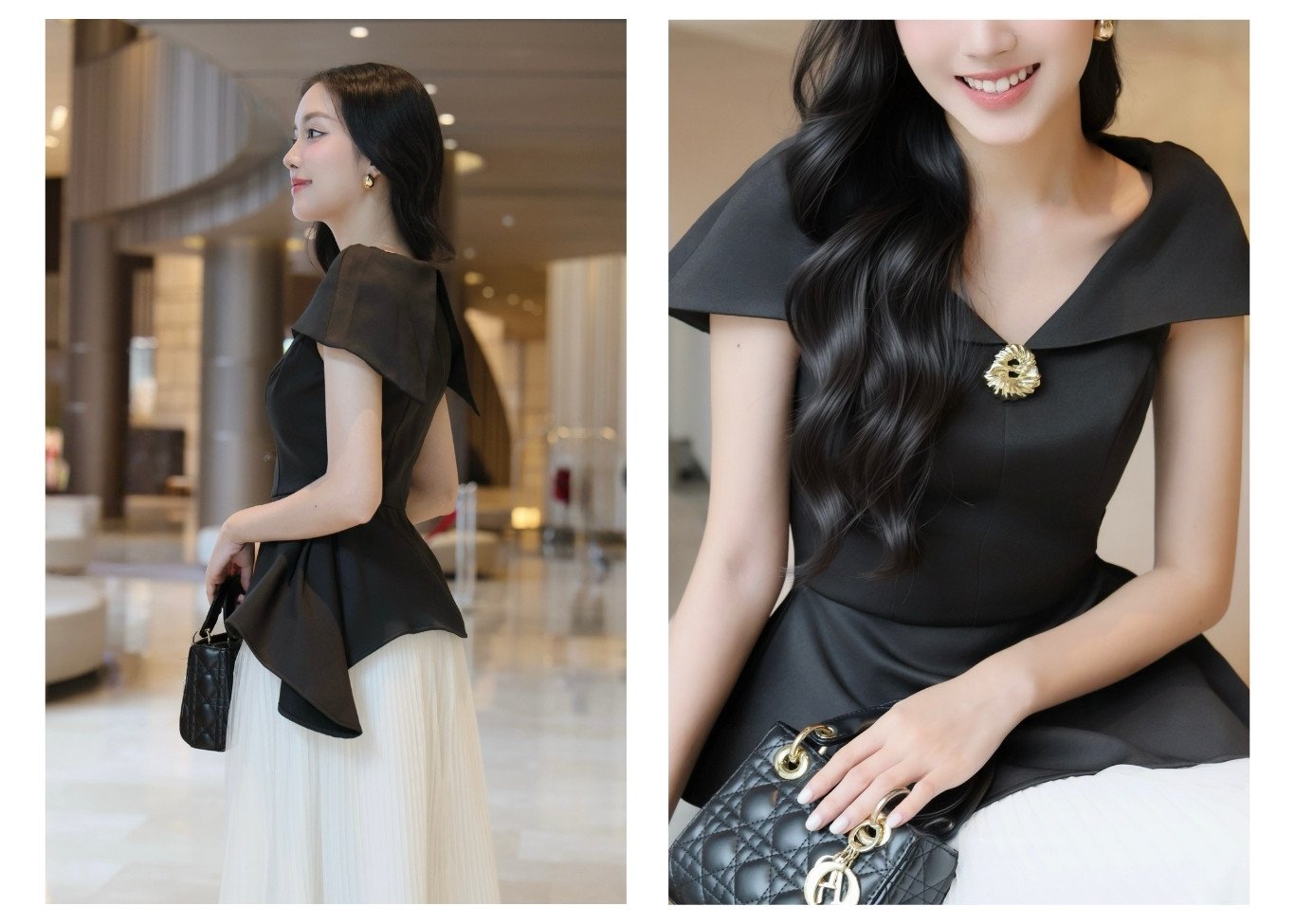 Áo kiểu tiệc peplum kèm tag cài A4437B - Lookbook mẫu