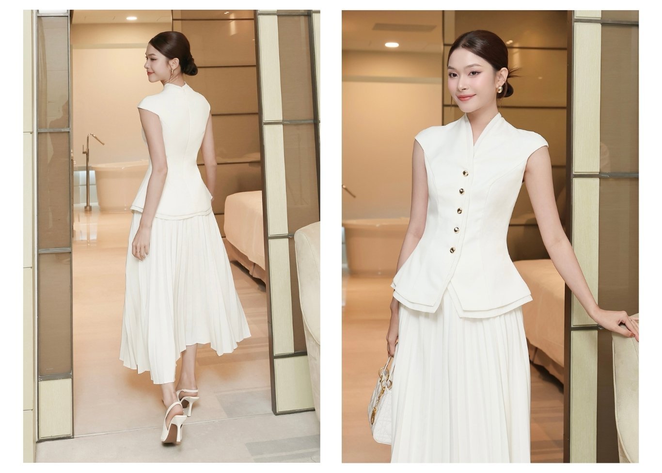 Áo kiểu tiệc peplum kết nút kiểu A4425B - Ảnh lookbook mẫu 2