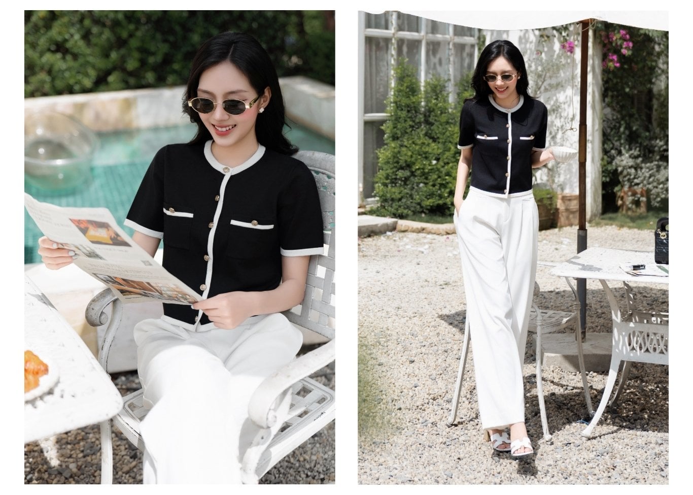 Áo dạo phố dệt kim cổ phối viền A4522V - Ảnh lookbook