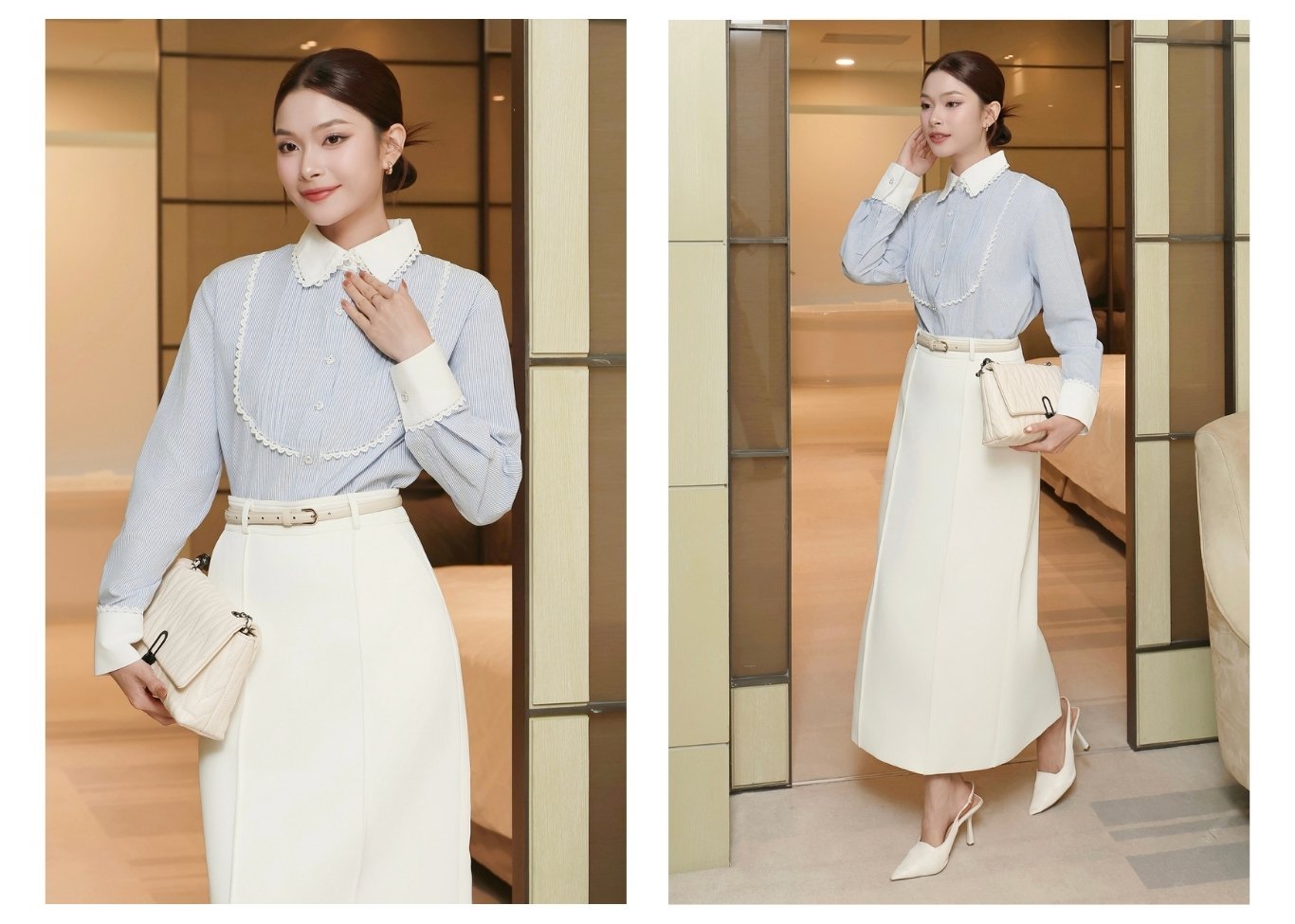 Áo sơ mi công sở cotton sọc xanh A4354T - Ảnh lookbook mẫu 2