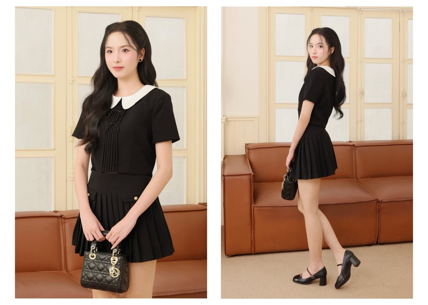 Chân váy dạo phố ngắn dập ly V4467T - Ảnh lookbook mẫu 2
