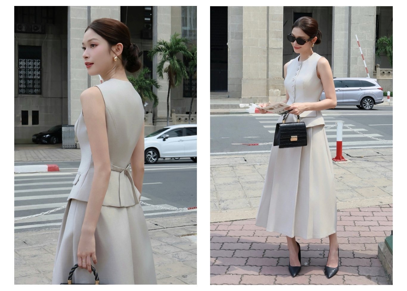 Chân váy xếp ly công sở xoè dài V4397A - Ảnh lookbook mẫu 2