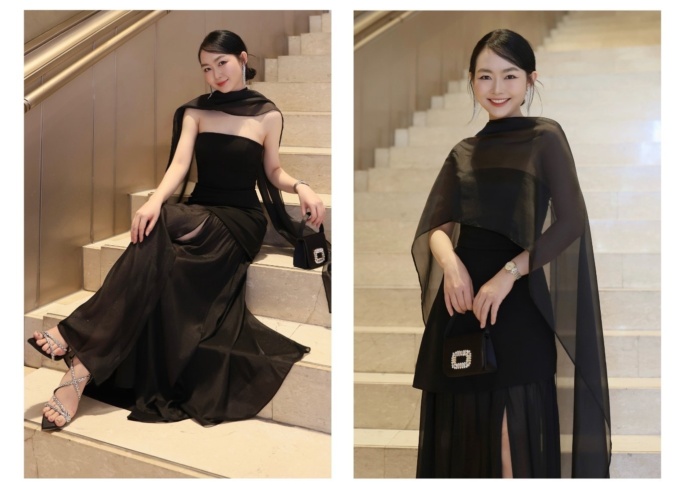 Đầm cúp ngực tiệc dài tùng voan D4390B - Ảnh lookbook mẫu 2