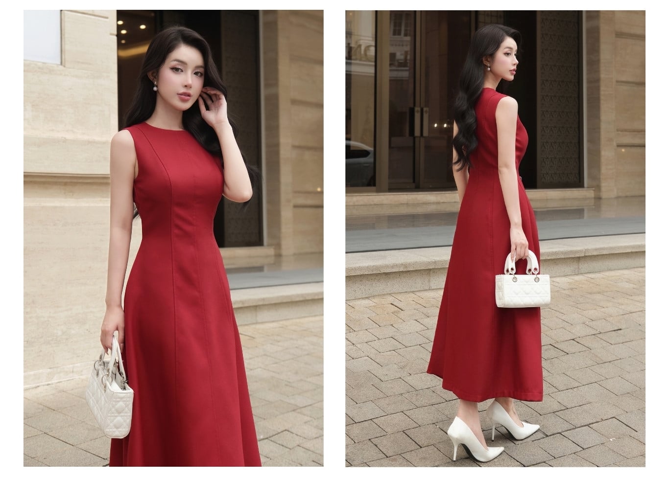 Đầm dự tiệc dài xòe cổ tròn D4253A - Ảnh lookbook