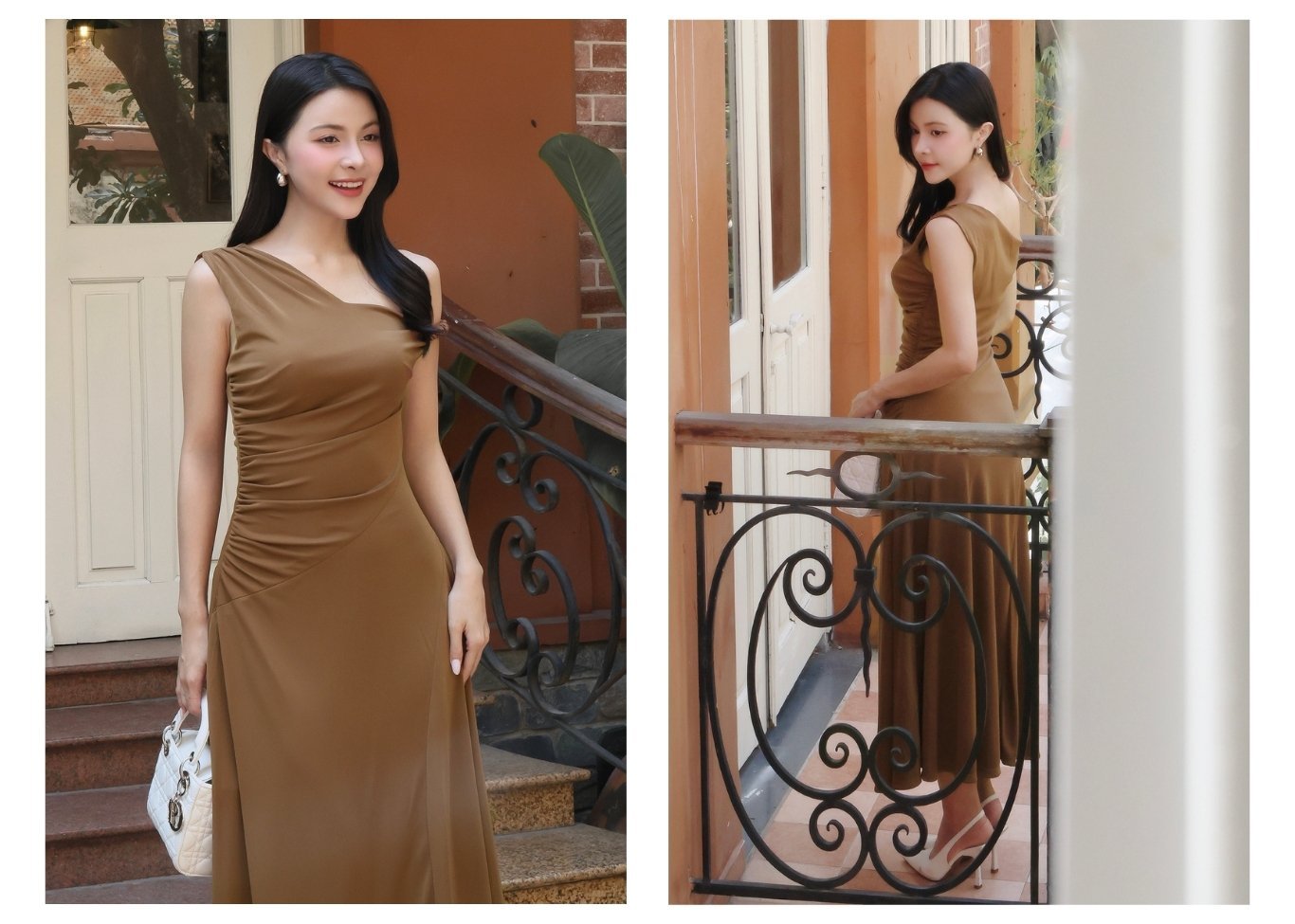 Đầm thun xòe dạo phố dài lệch vai D4402B - Ảnh lookbook mẫu 2