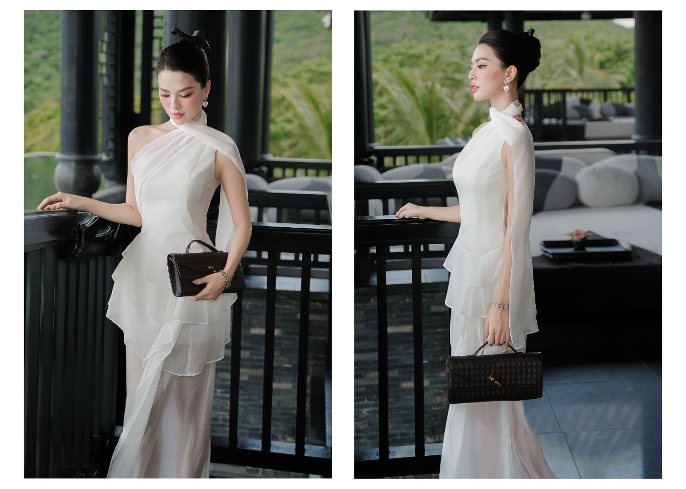 Đầm tiệc voan dài cổ xéo kèm tag D4510A - Ảnh lookbook