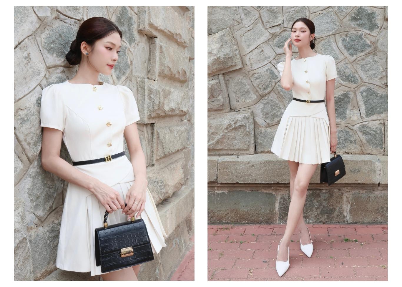 Đầm xòe A công sở ngắn xếp ly D4396A - Ảnh lookbook mẫu 2