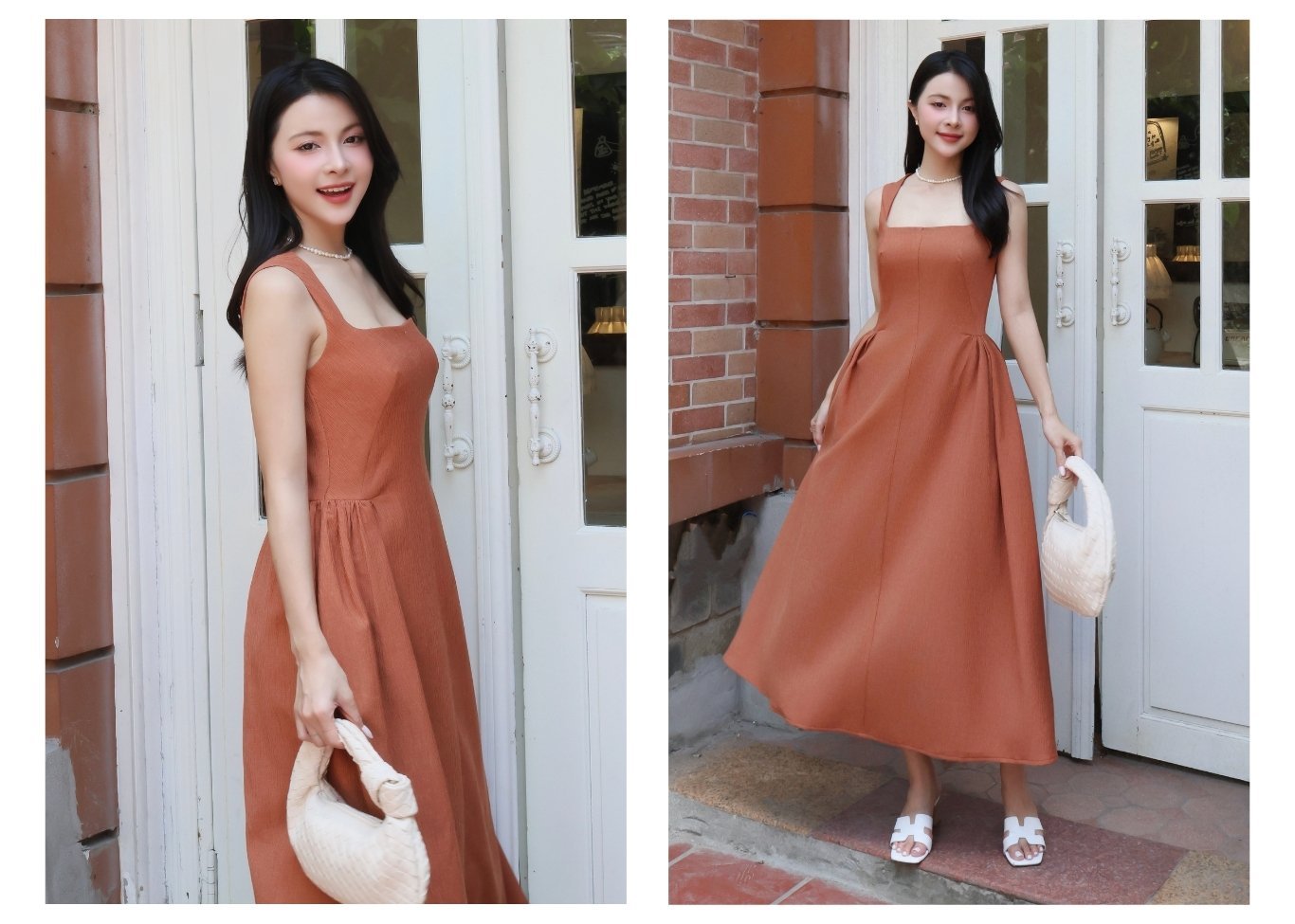 Đầm xòe dài dạo phố cổ vuông D4387B - Ảnh lookbook mẫu 2