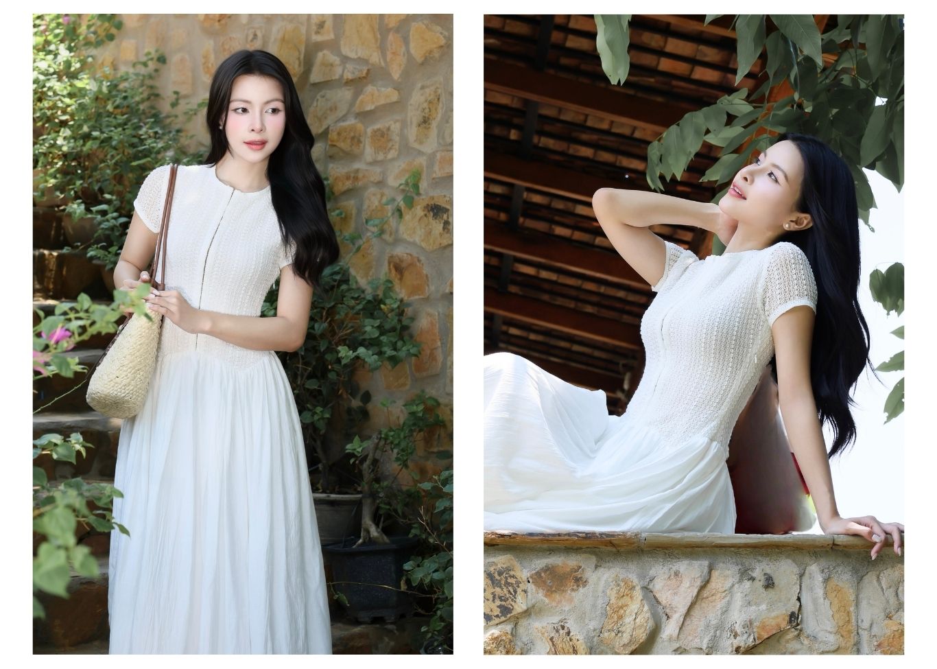 Đầm xòe dạo phố thun ren dài D4442A - Ảnh lookbook mẫu 2