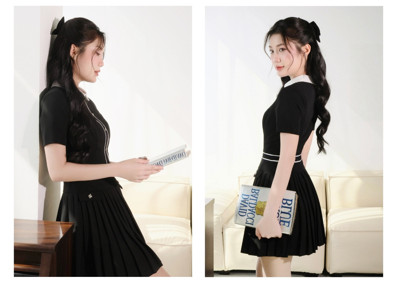 Đầm xoè dạo phố ngắn cổ lá sen D4427A - Ảnh lookbook mẫu 2