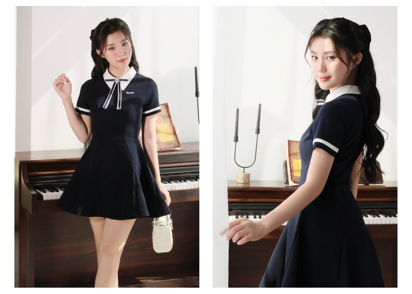 Đầm xoè dạo phố ngắn kèm nơ rời D4426A - Ảnh lookbook mẫu 2
