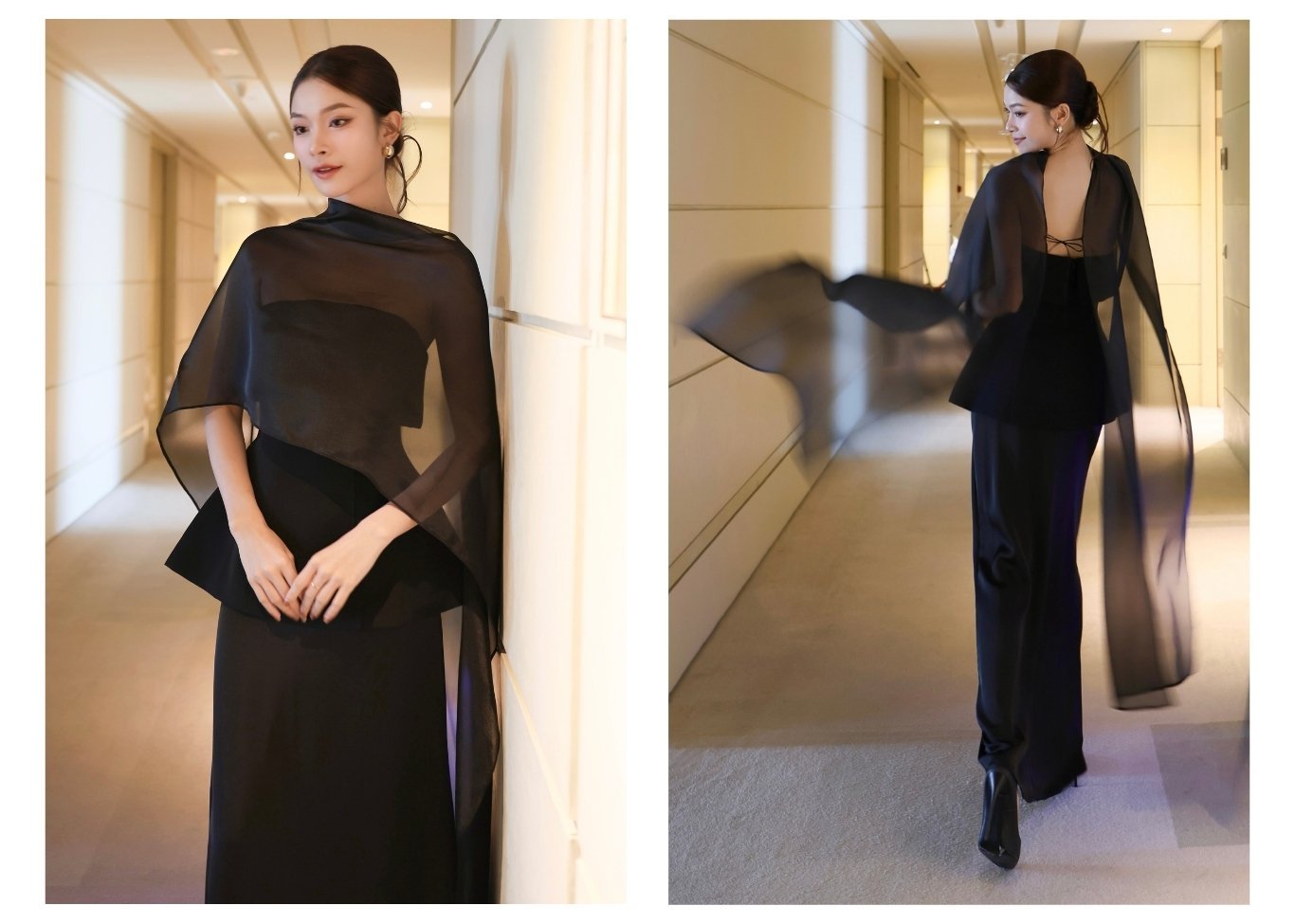 Áo khăn choàng tiệc voan A4364T - Ảnh lookbook mẫu 2