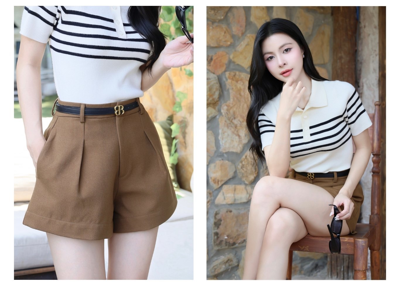 Quần dạo phố ngắn kaki gân Q4449T - Ảnh lookbook mẫu 2