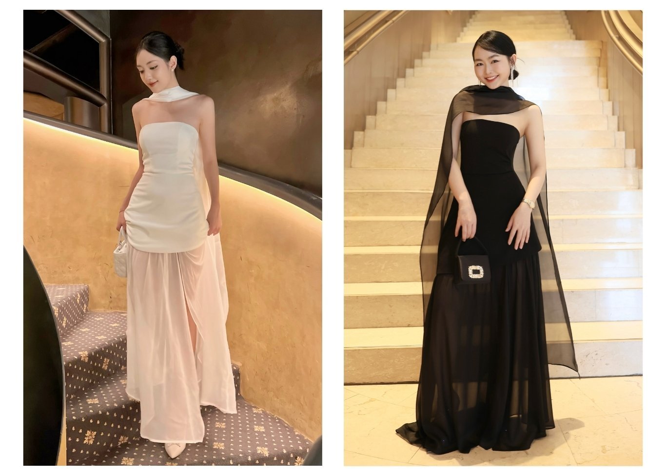 Đầm cúp ngực tiệc dài tùng voan D4390B - Ảnh lookbook mẫu 3