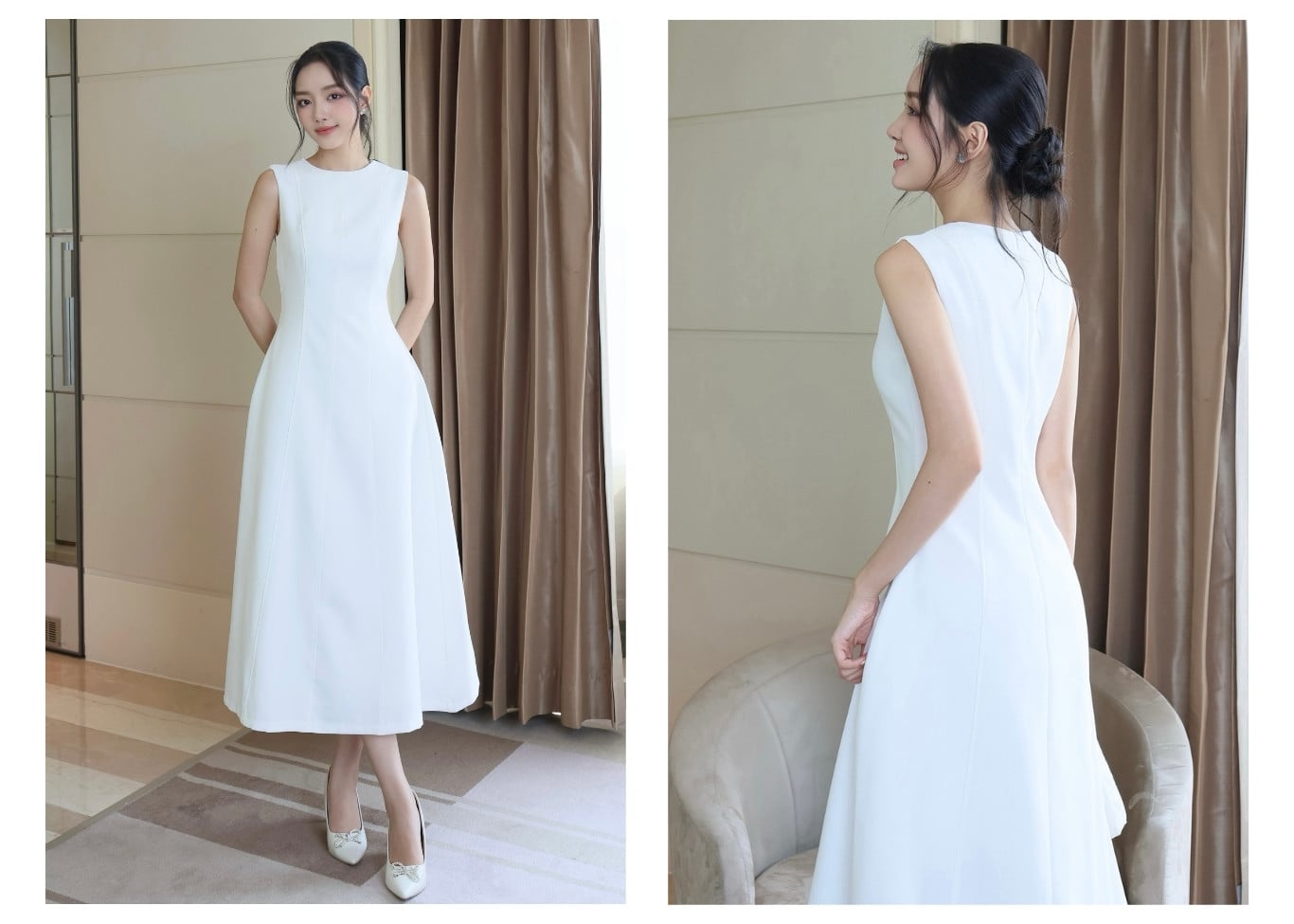 Đầm dự tiệc dài xòe cổ tròn D4253A - Ảnh lookbook