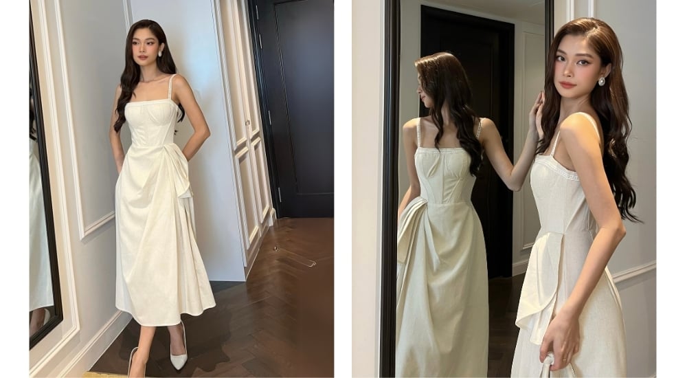 Đầm dài 2 dây cúp ngực viền ren - D2289