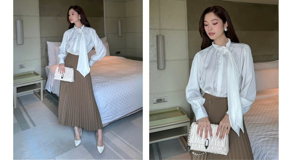 Chân váy dài xếp ly lưng bảng to - V3556