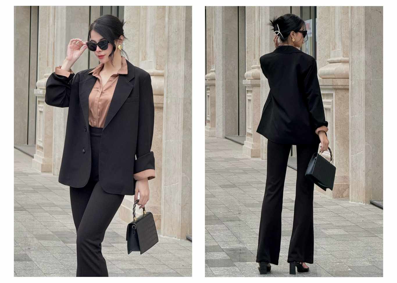 Người mẫu mặc Áo blazer công sở form suông - A2328
