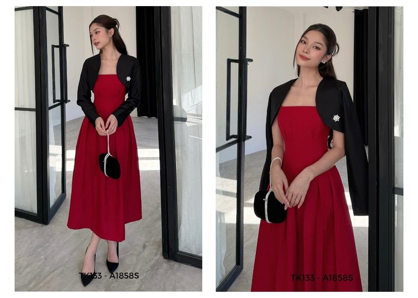 Người mẫu mặc Áo blazer croptop tay dài - A1858S màu đen