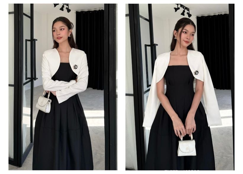 Người mẫu mặc Áo blazer croptop tay dài - A1858S màu trắng