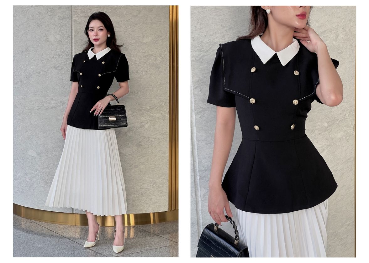 Người mẫu mặc Áo kiểu peplum tay ngắn - A2596
