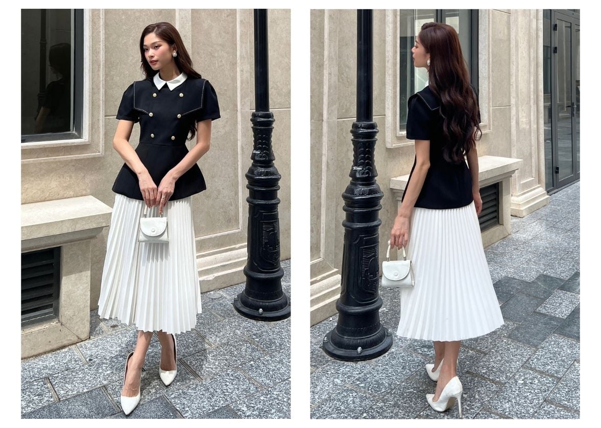 Người mẫu mặc Áo kiểu peplum tay ngắn - A2596