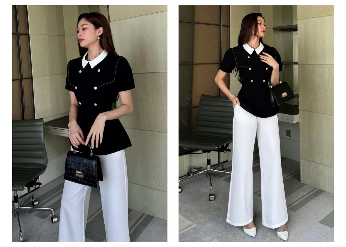 Người mẫu mặc Áo kiểu peplum tay ngắn - A2596